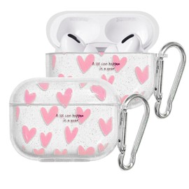 ECZOIL Cute Case Compatible with AirPods Pro 2nd/1st Generation, Cute Pink Heart Pattern Soft Clear TPU Headphone Protective Case with Carabiner-Pink Heart