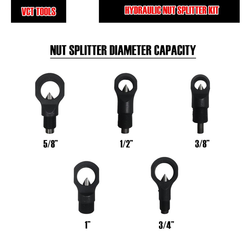 VCT 8PC Professional Grade 10 Ton Hydraulic Nut Splitter Cracker