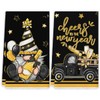 Happy New Year Kitchen Towels Black Gold Gnome New Years