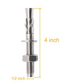 BENLIUDH Stainless Steel Concrete Anchors, Heavy Duty Wedge Anchor Fasteners 1/2 inch x 4 inch (10 Pcs)
