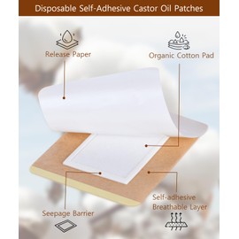 Castor Oil Patches Disposable 40 pcs, Castor Oil Pack Wrap Organic Cotton for Liver, Stomach, Neck and Belly Button (8oz Amber Glass Bottle Included)