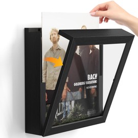 Emfogo Vinyl Record Frame for the wall, Wall-Mounted Vinyl Record Frame - Holds Up to 20 Albums, Album Frames for 12x12 Inch LP Album Cover (1 Pack/Black)