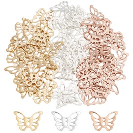 DICOSMETIC 60Pcs 3 Colors Butterfly Pendants Stainless Steel Cute Butterfly Charms Insect Pendants Animal Pendants Hollow Butterfly Connector Charms for DIY Jewelry Making, Hole: 1-4mm