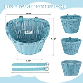 ZUKKA Woven Bike Basket Elegant Semicircle Large Basket for Adults Bicycles Front Handlebar with Adjustable Leather Straps Waterproof Storage Bicycle Basket Blue