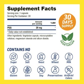 Dr’s Hope Pyrroloquinoline Quinone PQQ Supplement 20 Mg - Supports Cardiovascular Cognitive Mental and Brain Health - Gluten-Free 30 Vegetarian Capsules, Made in The USA