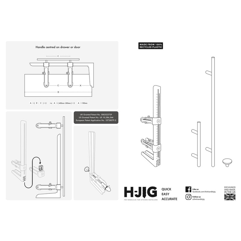 M4TEC Adjustable Door Handle Jig Drill Guide - H-JIG Cabinet
