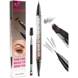 iMethod Eyebrow Pen - Eyebrow Pencil,2-in-1 Eyeliner Dual-Ended Microblading Eyebrow Pencil Long Lasting Waterproof Hair-Like Brow Pencil,with Eyebrow Brush,Eyebrow Pencils for Women,Grey