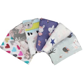 Clevere Kids Pack of 6 Printed Muslins | Oeko-Tex Certified | Double Woven | 70 x 80 cm | Burp Cloths girls