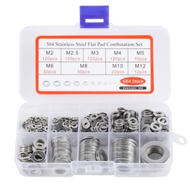 BASVII Washers Stainless Steel 684 Pieces - Washers Set with Sorting Box - Washers Assortment for 9 Different Sizes (M2 M2.5 M3 M4 M5 M6 M8 M10 M12)
