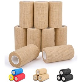 AZEN Paquete de 9 Vendas Autoadhesivas, 4" X 5 Yardas Vendaje Elástico Cohesivo, Cinta Atlética Color Piel, Cinta para Tobillo, Cinta de Agarre para T