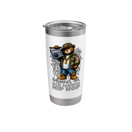 RAISED ON OLD SCHOOL HIP HOP Teddy Bear 80s 90s Hip Hop Stainless Steel Insulated Tumbler