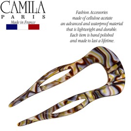 Camila Paris CP2484 French Twist Stick Clip Pins, Handmade, Onyx, Girls Hair Pin. Fashion Durable and Styling Hair Accessories for Women, Made in France with Cellulose