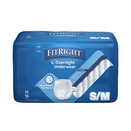 FitRight Overnight Unisex Underwear, Small/Medium (28-40 in Waist), 64 Count (4 Bags of 16), Maximum All Night Disposable Incontinence Protection, Pull-On Absorbent Underwear for Men & Women