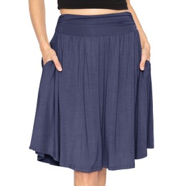 STRETCH IS COMFORT Falda de longitud media acampanada con dobladillo redondo para mujer y talla grande con bolsillos | S-5XL, Azul marino, 5X