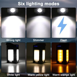 Foldable LED Camping Lantern with 2000mAh & Solar Charging - 6 Modes Camping Lights, IPX4 Waterproof, Lightweight (0.66lb) for Tents, Power Outages, Emergency