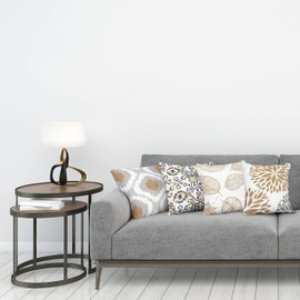 Ambesonne Vintage Throw Pillow Covers Pack of 4, Bohemian Ornamental Leaves Dahlia Pattern Geometric Curlicue, Modern for Home Accent Double-Sided Digital Printing Cases, 20", Pale Brown Grey White