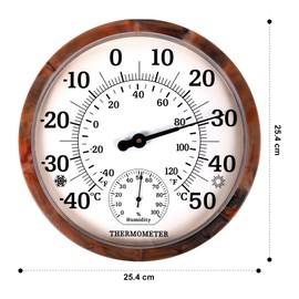 Indoor Outdoor Thermometer Hygrometer - 10 Inch Outdoor Thermometer Large Numbers, 2-in-1 Thermometer Hygrometer, Outdoor Thermometer for Patio (Brown)