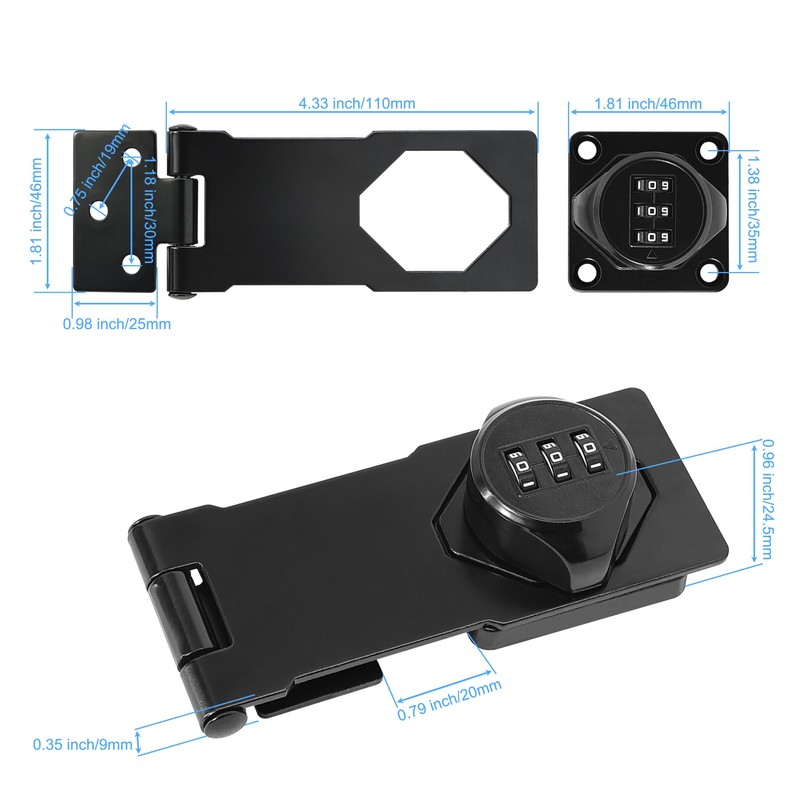 Redunest Password Rotary Hasp Locks,Black 1 Pack Cabinet Locks with