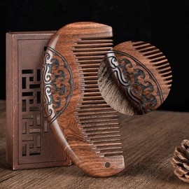 YAKUNCL Natural Sandalwood Fine Tooth Comb - Anti Static Wooden Comb for Women, Smooth Detangling Hair Comb, Portable Travel Mini Wood Combs for Curly & Straight Hair