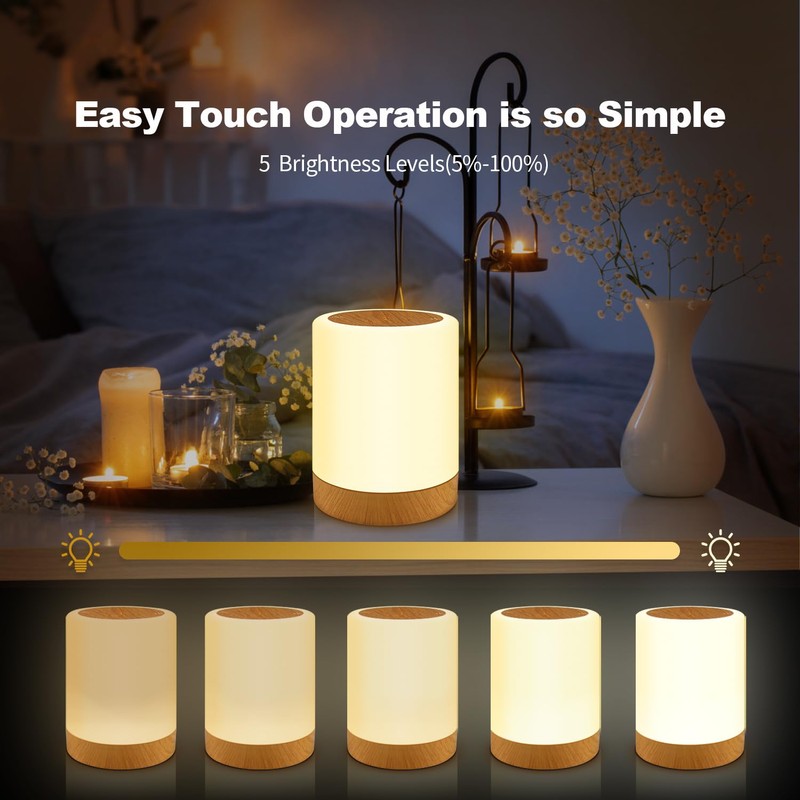 AISUO Touch Control Bedside Lamp, Camping Light with Dimmable Function,