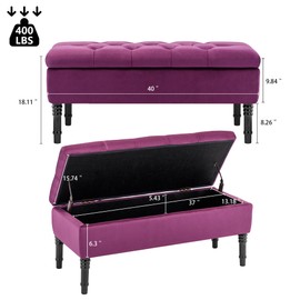 FOREDO Velvet Storage Ottoman Bench, Upholstered Storage Bench with Button Tufted, End of Bed Storage Bench, Purple