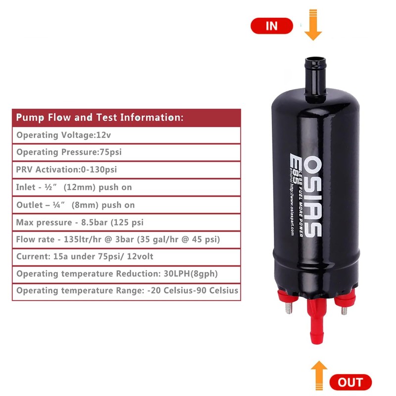 OSIAS 12V Inline Universal High Pressure Fuel Pump Replacement 0580464070