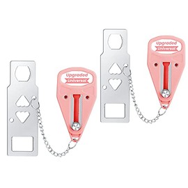 Portable Door Lock Home Security Door Locker Travel Lockdown Locks for Additional Safety and Privacy Perfect for Traveling Hotel Home Apartment College-Pink(2 Pack)