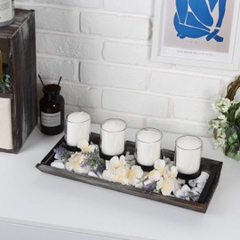 J JACKCUBE DESIGN Votive Candle Holder Center Piece for Table Decoration, 4 Glass Votive Cups On Rustic Wood Base, Tray for Wedding, Decoration, Dining Table with Metal Handles - MK538A