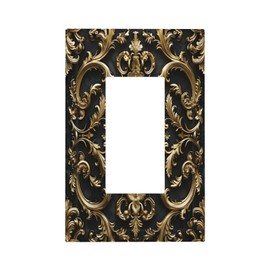 Spshian Light Switch Cover Plate Gold Black Baroque Floral Luxury Plant Flowers 1 Gang Outlet Covers Single Rocker Decorative Switch plates Electrical Wall Plates GFCI Receptacle for Bathroom Bedroom