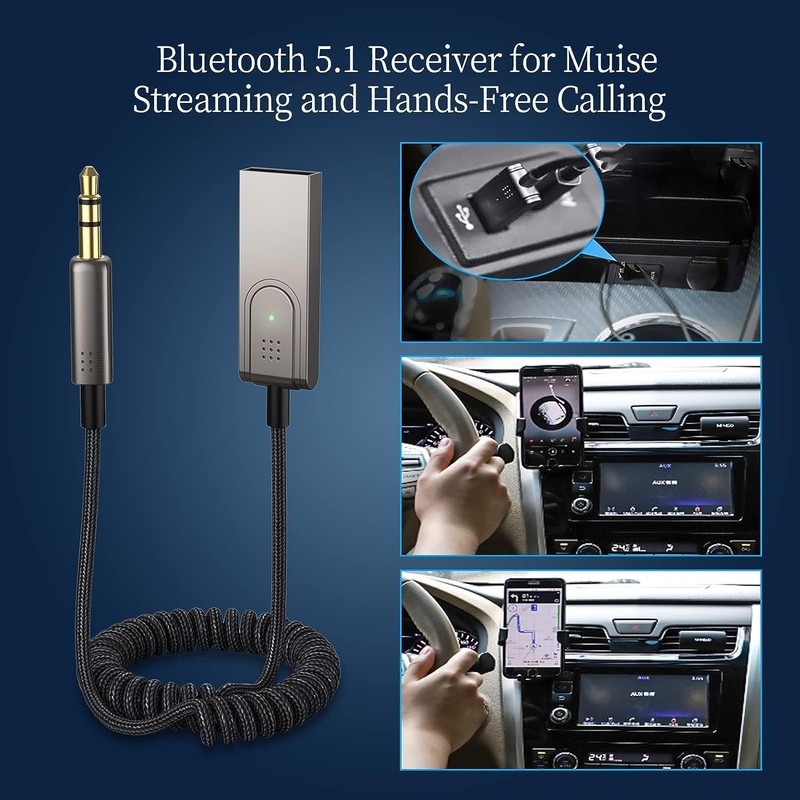 ZHITING Bluetooth Adapter Car Aux, Aux Bluetooth 5.1 Receiver with