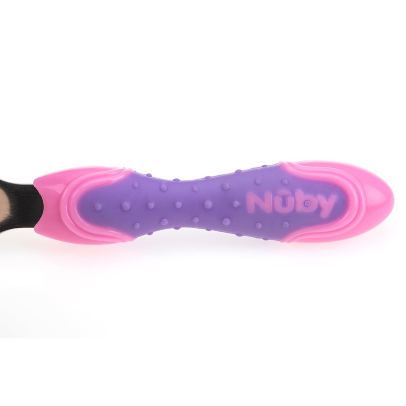 Nuby Stainless Steel Utensil, Pink/Purple, 2 Piece