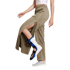 Deyeek Post Surgery Pants for Women Tear Away Wide Leg Athletic Sweatpants Loose Fit Soft Catheter Pants with Pockets S Khaki