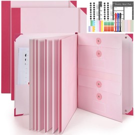 MotiMind 2 Pack Folio Document Organizer with Labels Folio Folders with Pockets Important Document Binder in Case I Go Missing Emergency Life Binder Organizer (Pink)