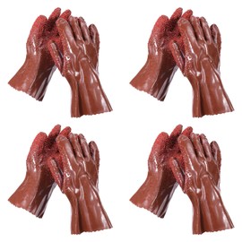 XIHIRCD 4 Pairs Sewer Gloves, Anti-Slip PVC Plumbing Gloves Abrasion Resistant Snake Gloves Waterproof Drain Cleaning Gloves for Women Men Plumber Accessories (Brown)