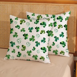 QANOK ST Patricks Day Pillow Covers 18x18 Set of 2, ST Patricks Day Lucky Clover Decorations Throw Pillows Outdoor Green Shamrocks Decor Cushion Case Decorations for Home Couch Sofa