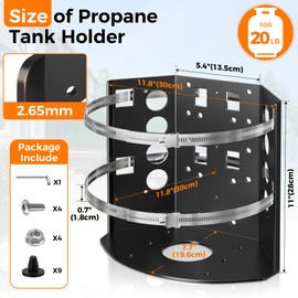 HEIWUKONG 20LB Propane Tank Mounting Bracket Heavy Duty, Propane Tank Holder with Dual Stainless Steel Straps & Rubber Inserts, for RV Trailer Truck Camper Boat Overland