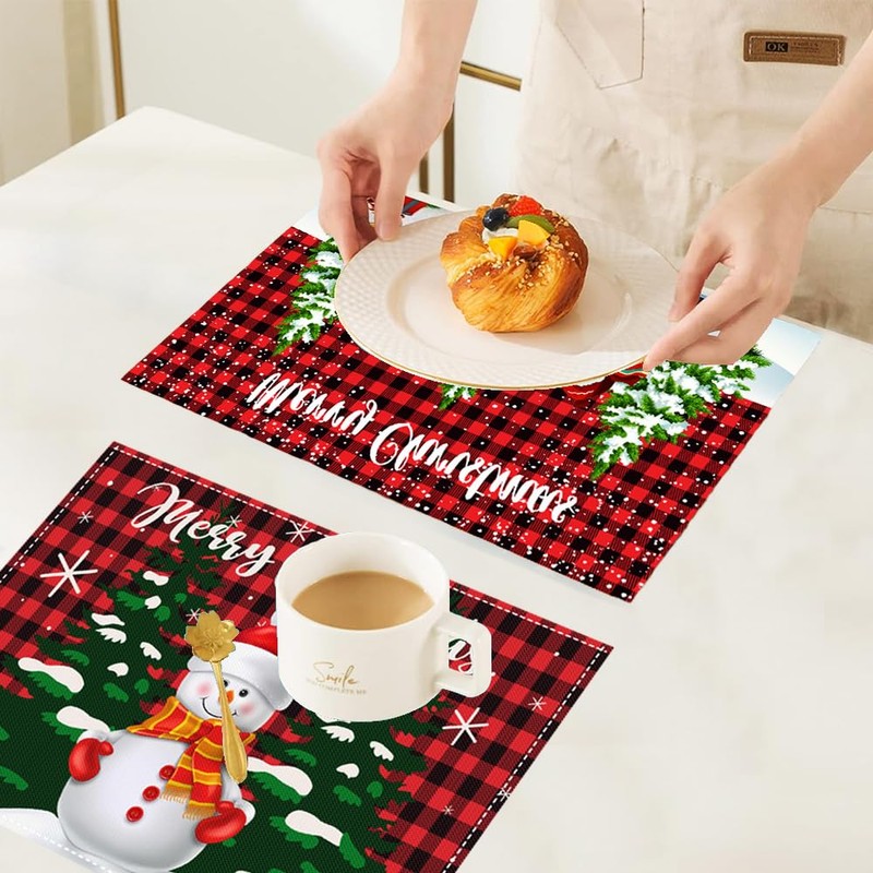 JAHEMU Christmas Place Mats Snowman Waterproof Non-Slip Place Mat Coaster