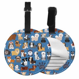 TKS MITLAN Cute Dogs Luggage Tags for Suitcases Adorable Cartoon Puppy Set Mammal Domestic Blue Leather Baggage Suitcases Tag Name ID Label Privacy Cover Travel Bag Tags for Boys Girls(Round 1 Pack)