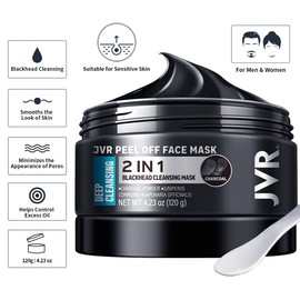 JVR Máscara facial despegable, máscara de puntos negros para hombres, máscara negra de carbón, mascarilla facial refrescante y limpieza profunda para todo tipo de piel, 4.23 onzas