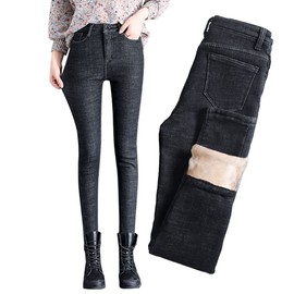 Van Royal Women's Classic Jeans Tapered Inside Velvet Plus Warm Trousers Slim Pants (Black, 6(W29-30) Plus Velvet)