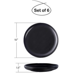 BonNoces Matte Black Porcelain Dinner Plate, 10-Inch Large Elegant Round Serving Plate Set Perfect for Steak, Pasta, Dessert and Salad, Set of 6