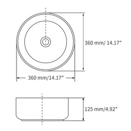 Miyili Bathroom Vessel Sink 14.2" Modern Above Counter Round Vessel Vanity Sink Marbling Ceramic Countertop Sink Art Basin, VS3636M
