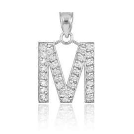 Claddagh Gold 925 Sterling Silver Initial Letter M Charm Pendant with CZ
