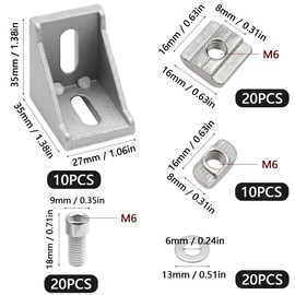 Pack of 10 Angle Mounting Material, 90 Degree Corner Connectors, Aluminium Profile with Accessories for Attaching 30 x 30 Profiles, Aluminium 3D Printer, DIY Projects (Groove 6)