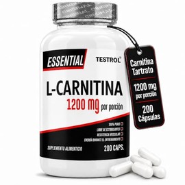 L-Carnitina Tartrato 1200 mg por Porción, 200 Cápsulas, 100 Porciones, Pre Entreno sin Cafeína ni Estimulantes para Fuerza y Cardio, Hombres y Mujeres