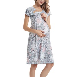 GINKANA Maternity Labor Delivery Hospital Gown Breastfeeding Nursing Nightgown Nursing Nightdress,M