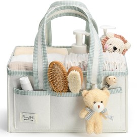 PeraBella Diaper Caddy Organizer with Handle, Baby Shower Gifts Basket Bag, Registry Search Must Haves Items, Nursery Storage Organizer for Newborn Girl Boy, Baby Bag Essentials, Car Diaper Caddy Cart