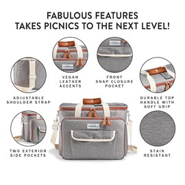 Foundry by Fit + Fresh Soft Insulated Leakproof Cooler Bag - Picnic, Travel, Camping, Portable Large Soft Sided Cooler - Grey