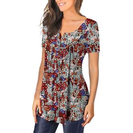 onlypuff Womens Tops Henley Shirt V Neck for Women Casual Flower Shirts Loose Fit