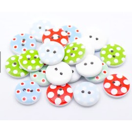 Pack of 50 Wooden Buttons 15 mm Round Dots Pattern Hole Size 2 mm Colourful Wooden Buttons for Children's Clothing Sewing Craft Scrapbooking Jacket Buttons DIY